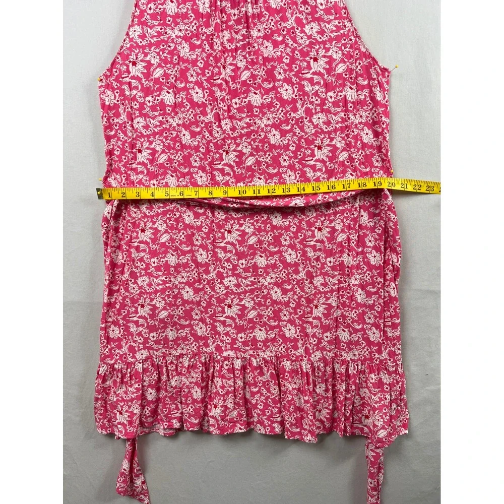 UNTUCKit Lucy Dress Women M Pink Floral Sleeveless Tie Waist Ruffle Hem Resort